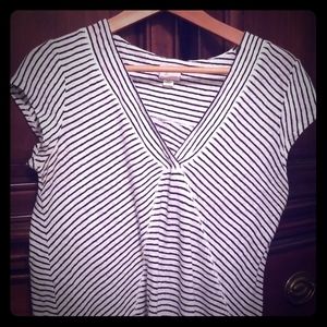 Anthropologie white/black striped vneck  top